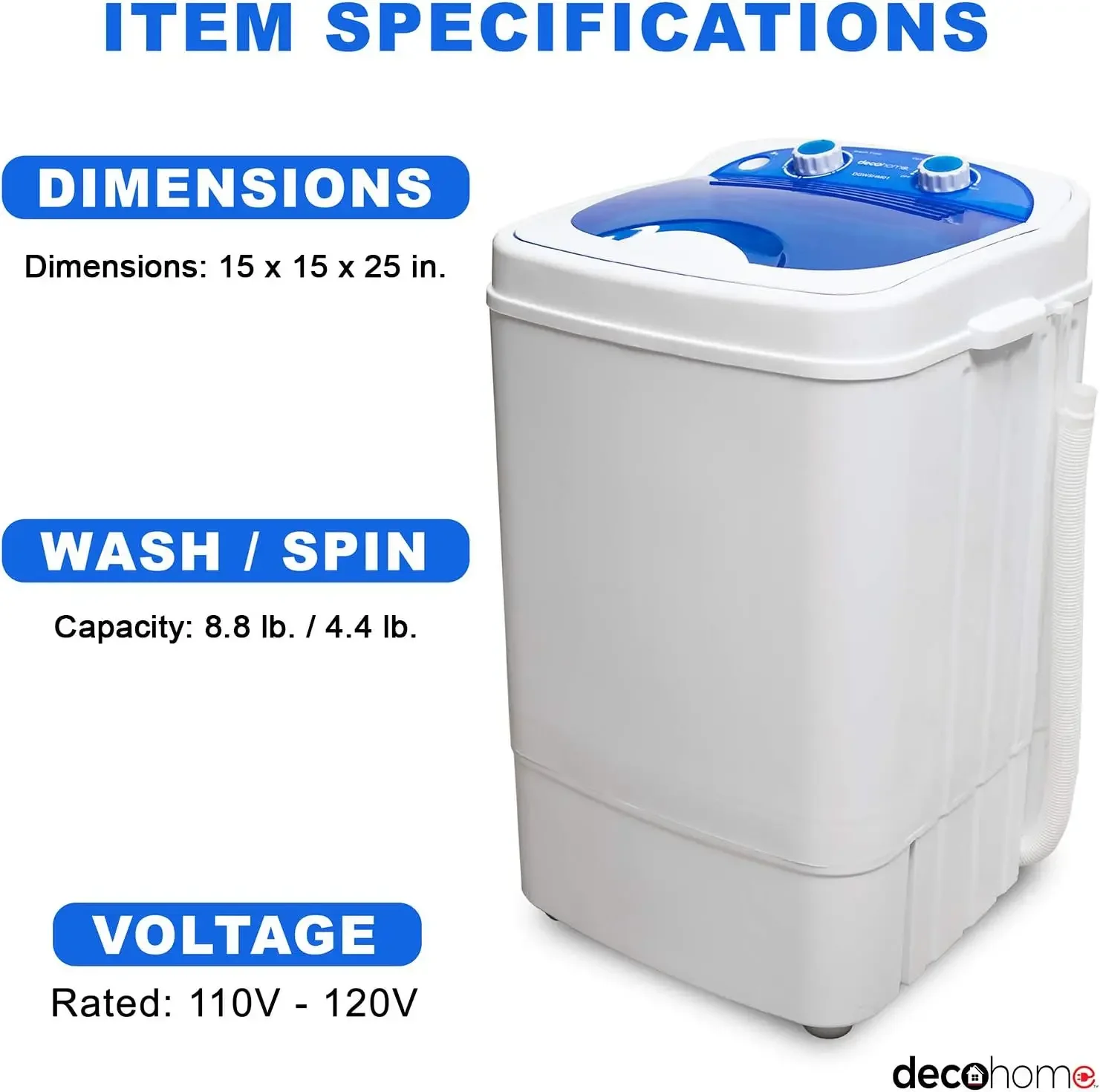 Home Portable Washing Machine for Apartments, Dorms, and Tiny Homes with 8.8 lb Capacity, 250W Power, Wash and Low Agitatio 6