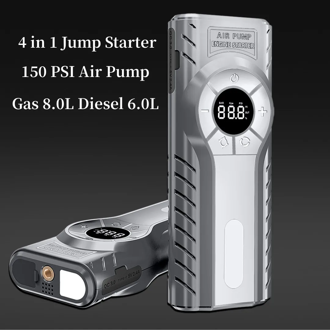 

GKFLY Car Jump Starter Air Pump Portable Air Compressor Multi-function Tire Inflator Auto Portable Battery Starter With EVA Bag