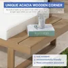 4 Piece Acacia Wood L-Shaped Outdoor Sectional Sofa Set with Built-in Side Table and Cream White Cushions, Conversation Set 6