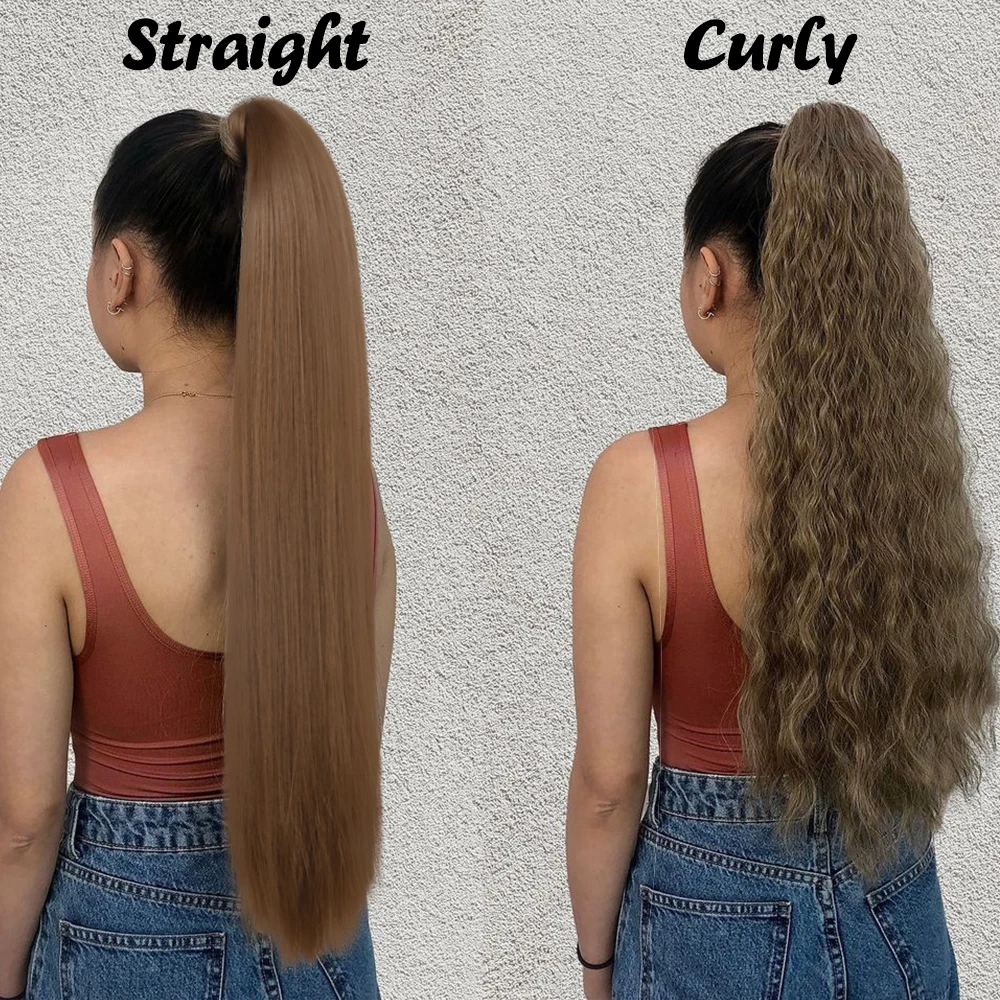 MERISIHAIR Synthetic Long Straight Wrap Around Clip In Ponytail Hair Extension Heat Reistan Pony Tail Fake Hair MERISIHAIR Synthetic Long Straight Wrap Around Clip In Ponytail Hair Extension Heat Reistan Pony Tail Fake Hair