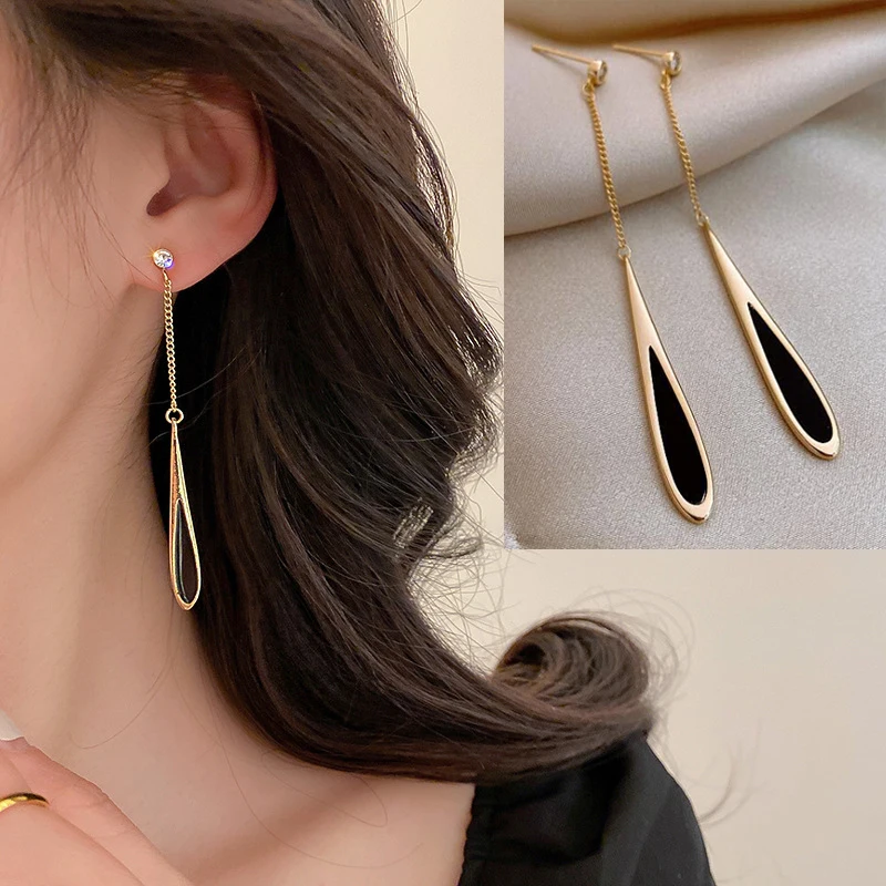 

Vintage Drop Oil Black Water Drop Long Tassel Earrings for Women 2022 New Fashion Wedding Party Luxury Accessories Jewelry Gifts