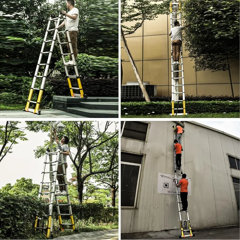 20FT Telescoping Ladder w. Stabilizer/Wheels/Cargo Hold Adjustable Folding Extension Ladders A Frame 8 + 8 Foot Stepladder