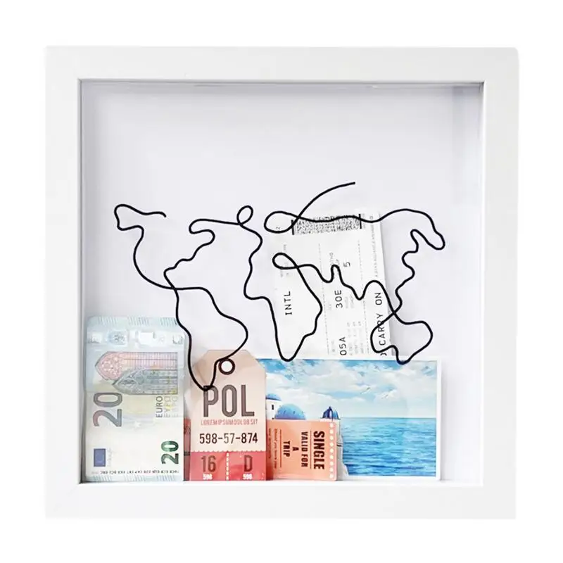 

Adventure Archive Box Wooden Adventure Ticket Holder Framed Wall Trim Memory Display Case For Travel Tickets Pictures Souvenirs