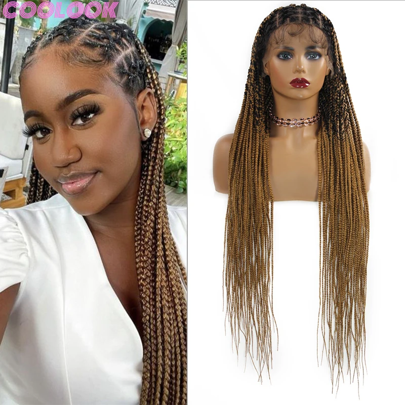 

Ombre Blond Full Lace Box Braided Wigs Super Long Crisscross Braids Lace Front Wig Black Women Synthetic Braid Lace Frontal Wigs