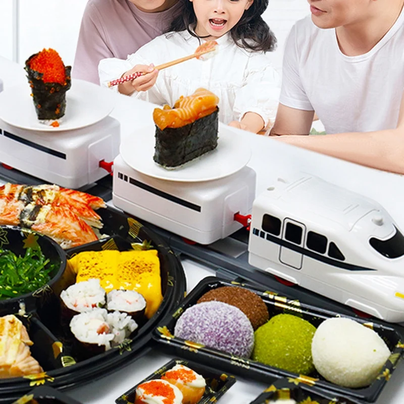 스시 트레인 회전 스시 장난감 트랙 컨베이어 벨트 회전 테이블, 어린이 음식 기차 세트, DIY 스시 만들기, 가족 스시 파티