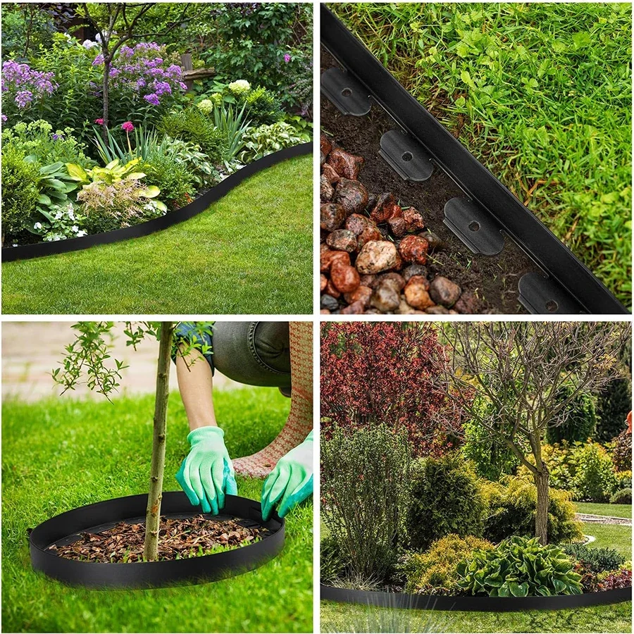 10 m landscape edging kit, garden edging coil 30 nails, no digging lawn design, grass stone divider with landscaping (bla