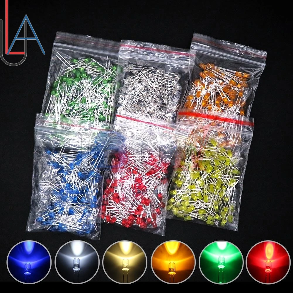 100PCS 5mm LED Light Kit Assorted F5 DIY LEDs White Green Red Blue Yellow Orange Pink Purple Warm White
