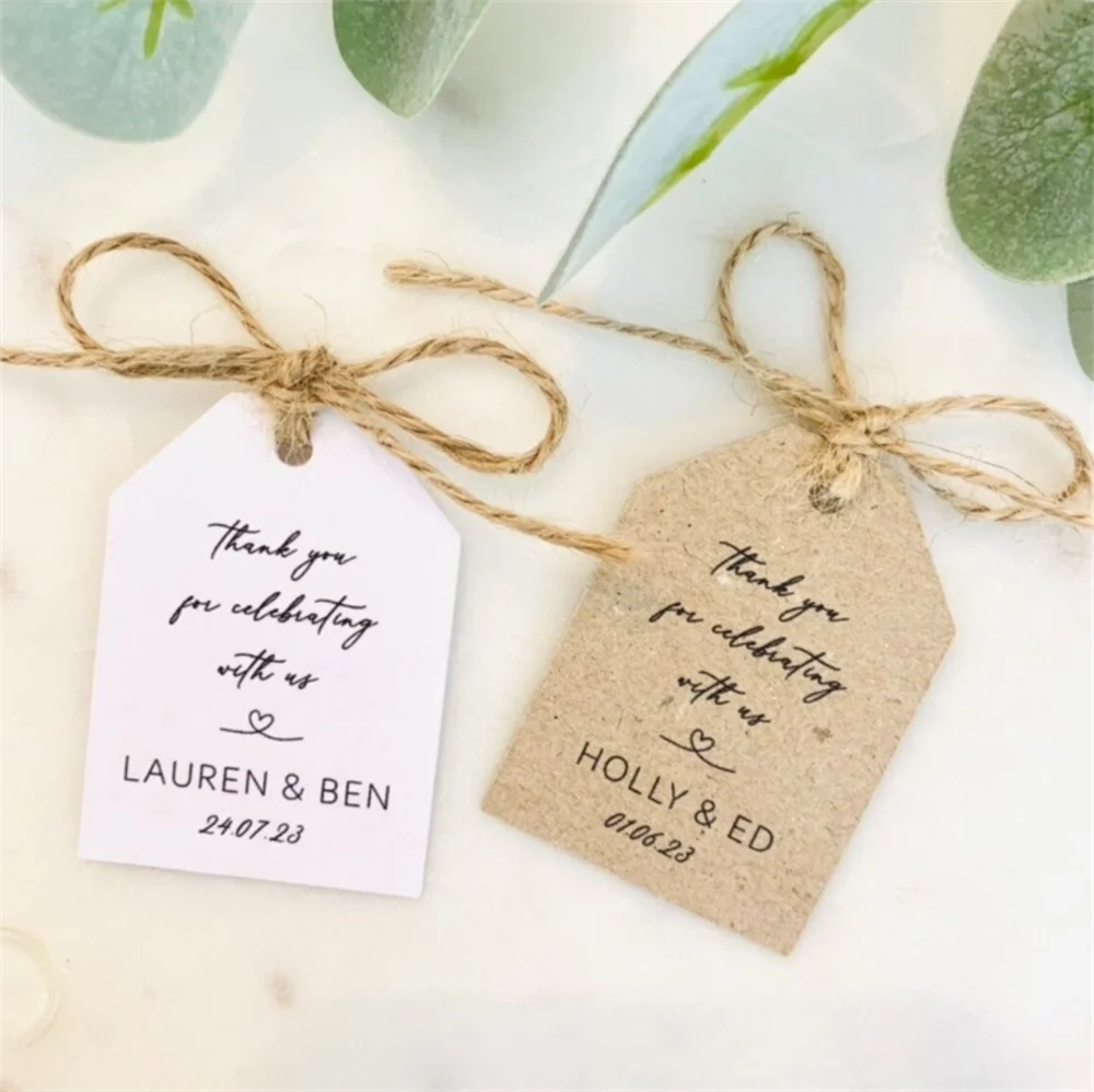 Etichetta Bomboniera Da 50 Pezzi-Mini Etichette Per Bagagli-Etichette Di Ringraziamento-Etichette Per Baby Shower-Kraft Marrone O Bianco