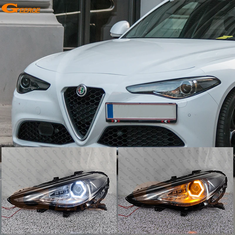 

For Alfa Romeo Giulia 952 2015 2016 2017 - 2022 Ultra Bright Switchback DRL Turn Signal Cotton Hex LED Angel Eyes Halo Rings