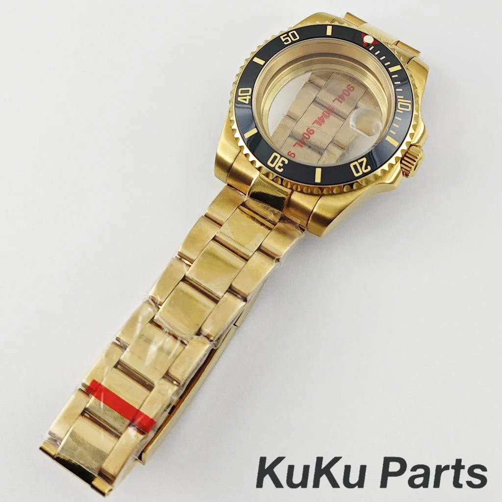 Gold 40MM Oyster Bracelet Sapphire Glass Waterproof Watch Case with 28.5mm Dial Compatibility