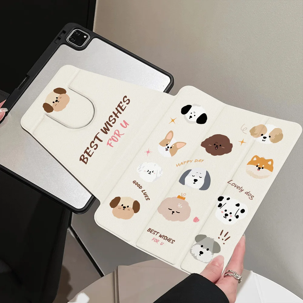 Purple Floral Puppy Tri-Fold Rotatable Drop-Proof Tablet Cover