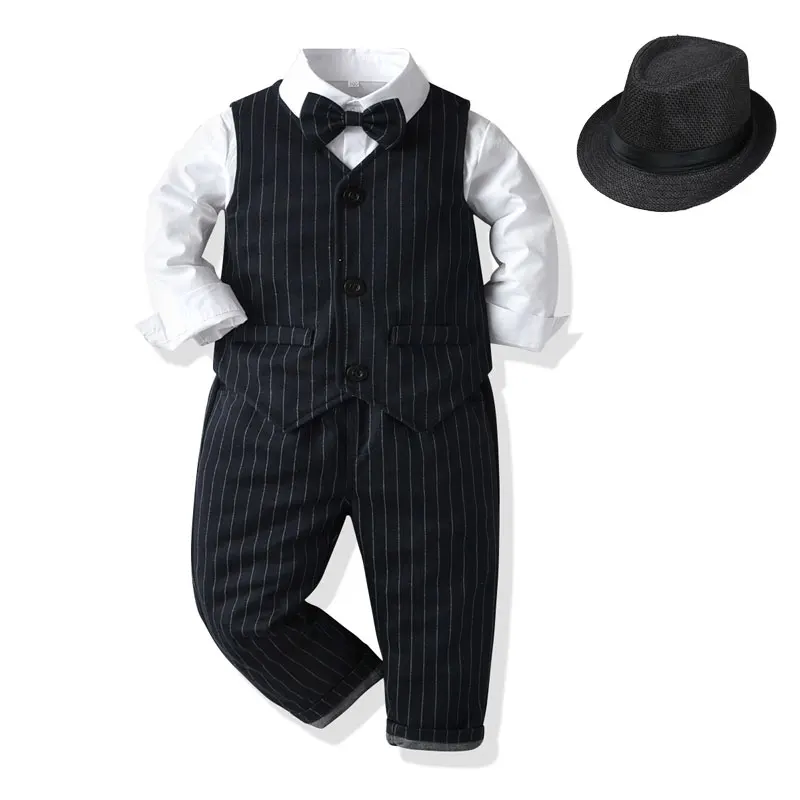

Kids Boys Clothes Set 1-7Y Gentleman Suits Wedding Birthday Polo Shirt Tops +vest+ Pants Baby Boss Outfit Performance Dress