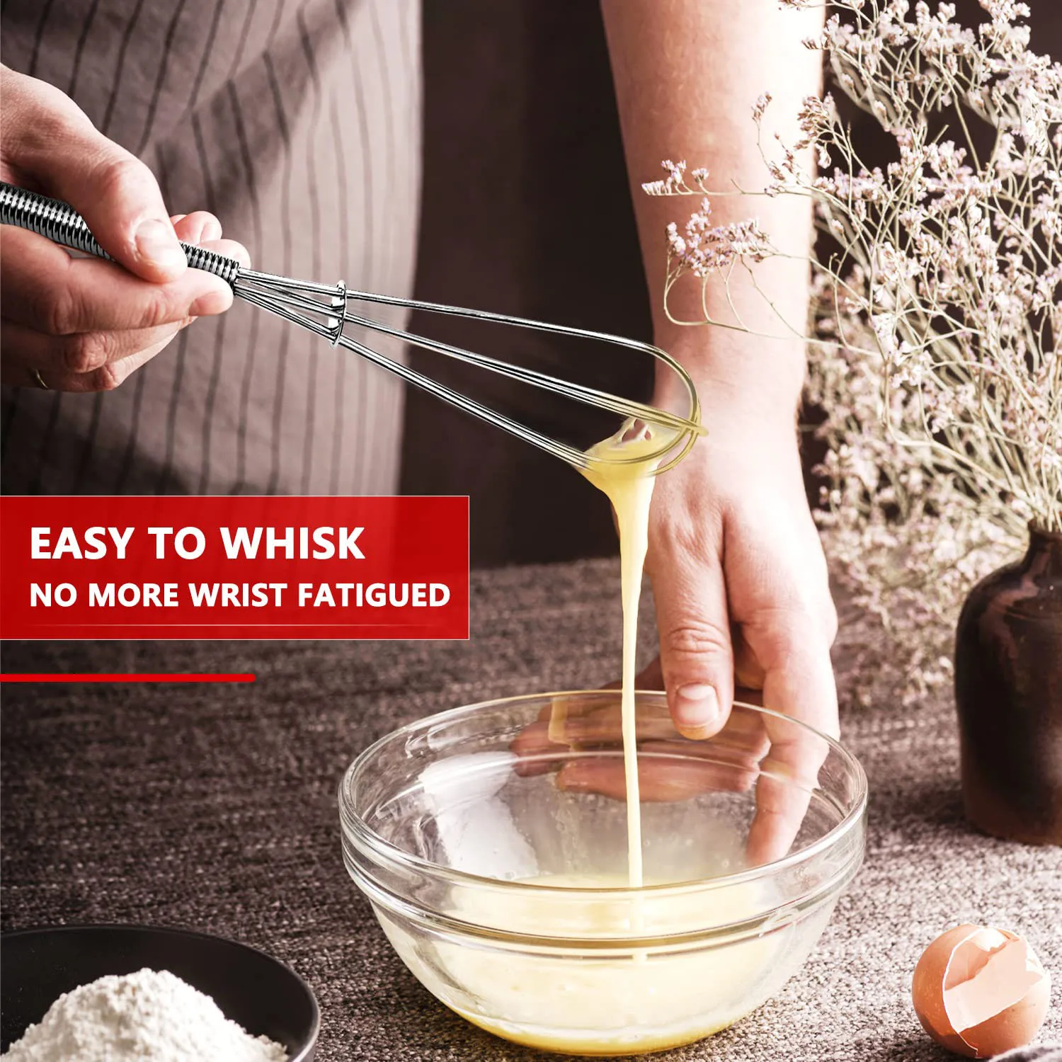 Leeseph Wire Whisks, 5in 7in 8in Stainless Steel Kitchen Mini Whisk & Egg Beater for Cooking, Blending, Beating and Stirring