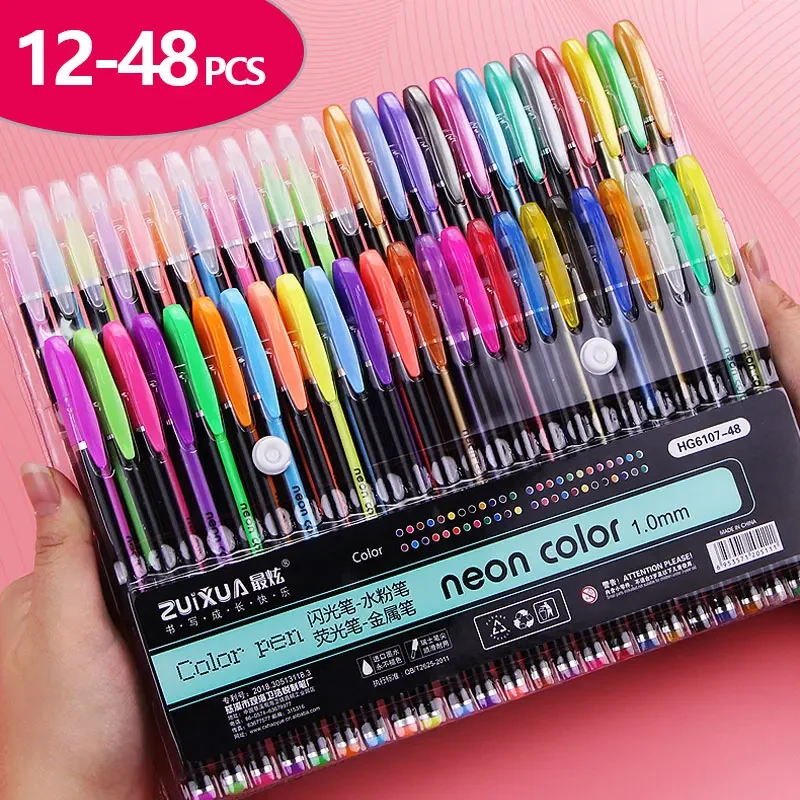 Glitter Gel Pens Coloring Books  Color Pens Coloring Books - Gel Pens Set  12/24 100 - Aliexpress