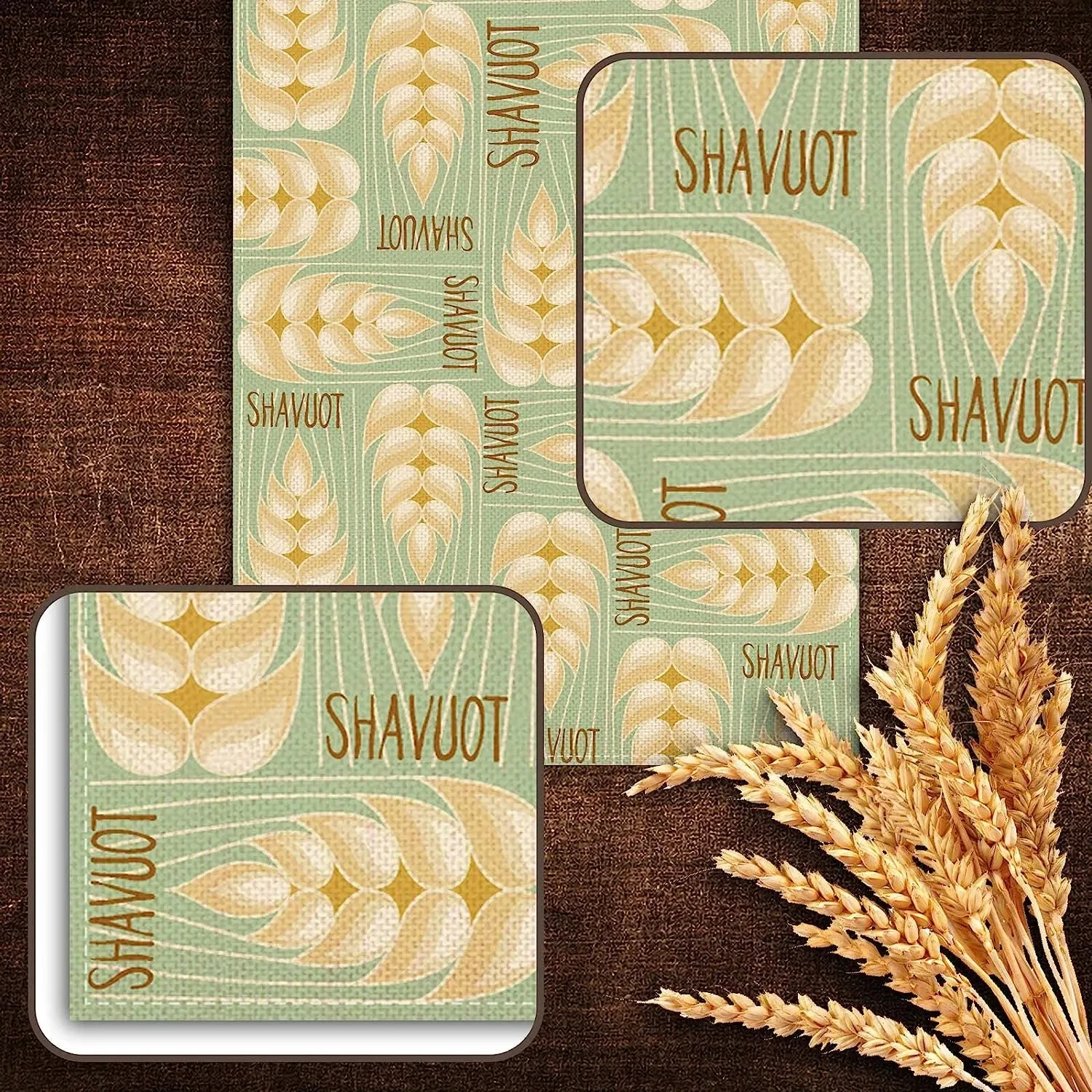 해피 Shavuot 리넨 테이블 러너 유대인 파티 테이블 장식 재사용 가능한 농가 주방 식탁 러너 휴일 장식