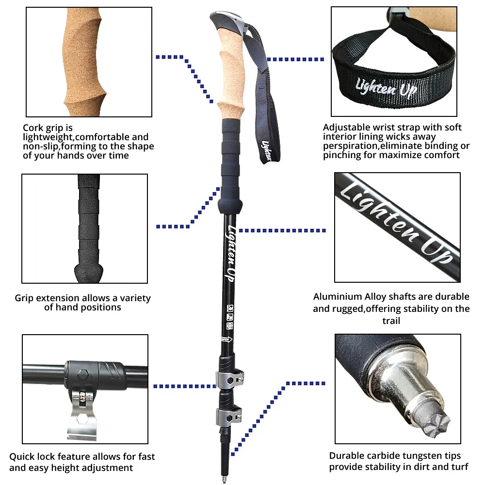 2pcs Climbing Stick 290g Aluminum Alloy Trekking Poles Walking Stick 등산스틱 Collapsible Telescopic Sticks Light with Storage Bag 2
