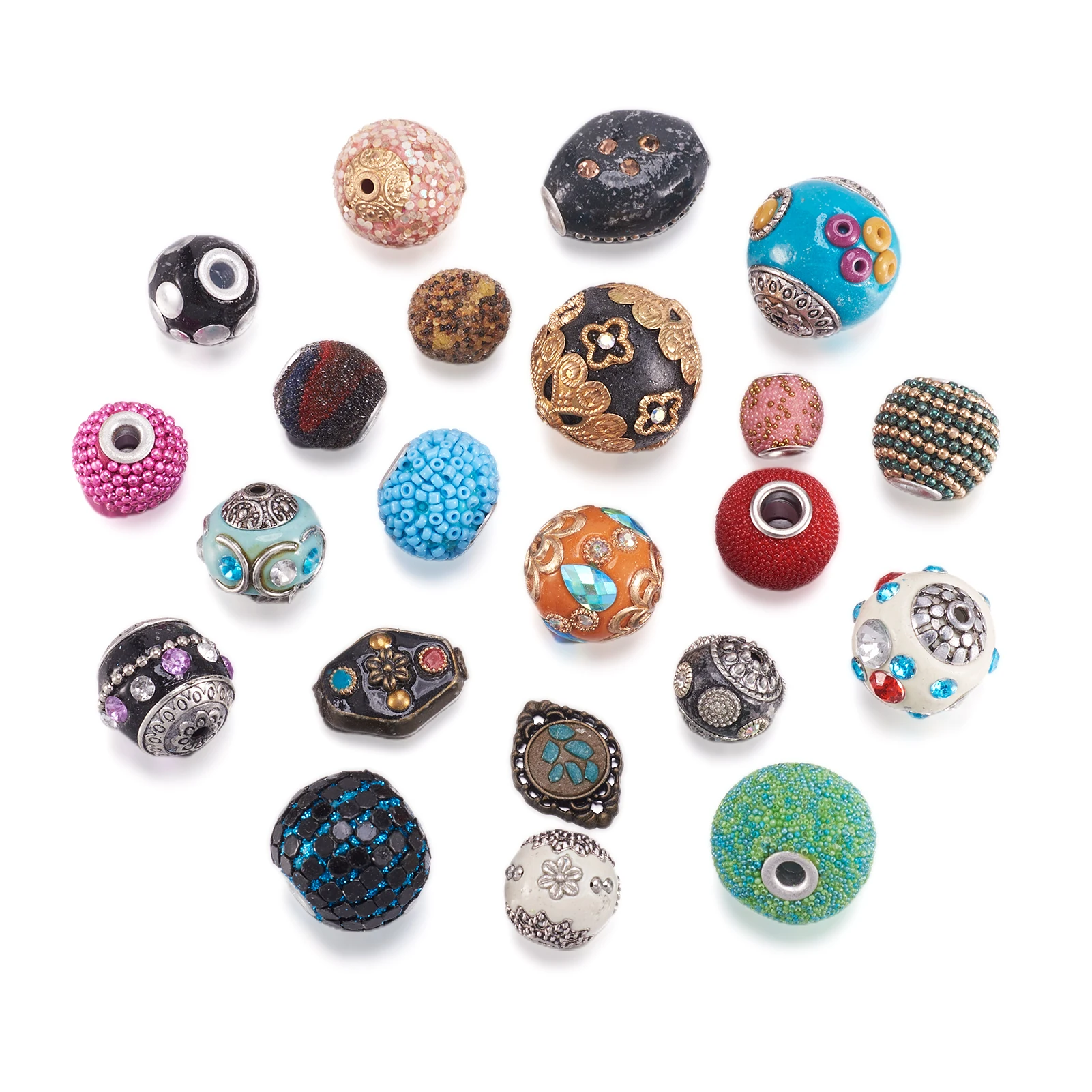 

50Pcs Handmade Indonesia Beads With Metal Findings For Jewelry Making Vintage DIY Bracelet Supplies 14~24x14~60mm Mixed Shapes