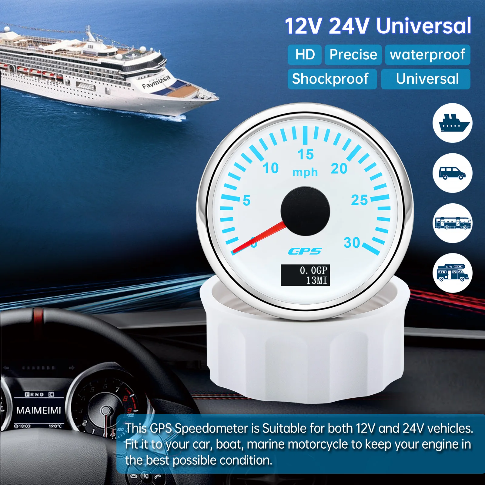 Kit Compteur De Vitesse GPS Universel – 160 MPH – Rétroéclairage Rouge – Étanche – Voiture/moto