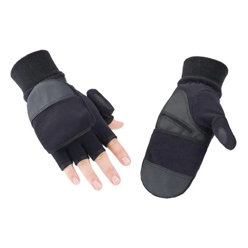 1 Pair Fashion Winter Warm Gloves Windproof Fingerless Cycling Durable Comfortable Black Flip Male Non-slip | Спорт и развлечения