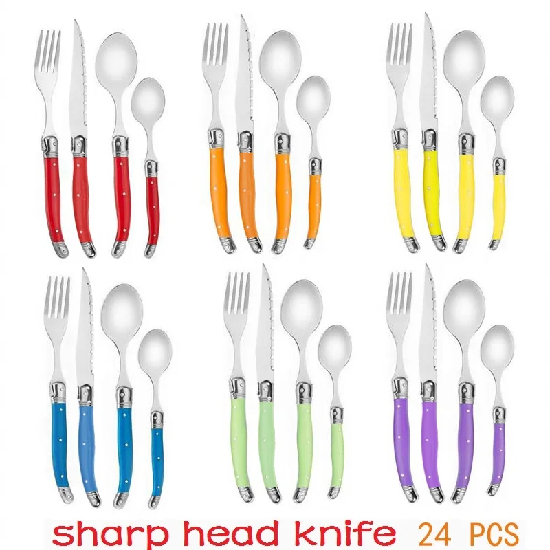 스테인레스 스틸 레인보우 식기 세트, 플라스틱 손잡이 식기, 다채로운 스테이크..