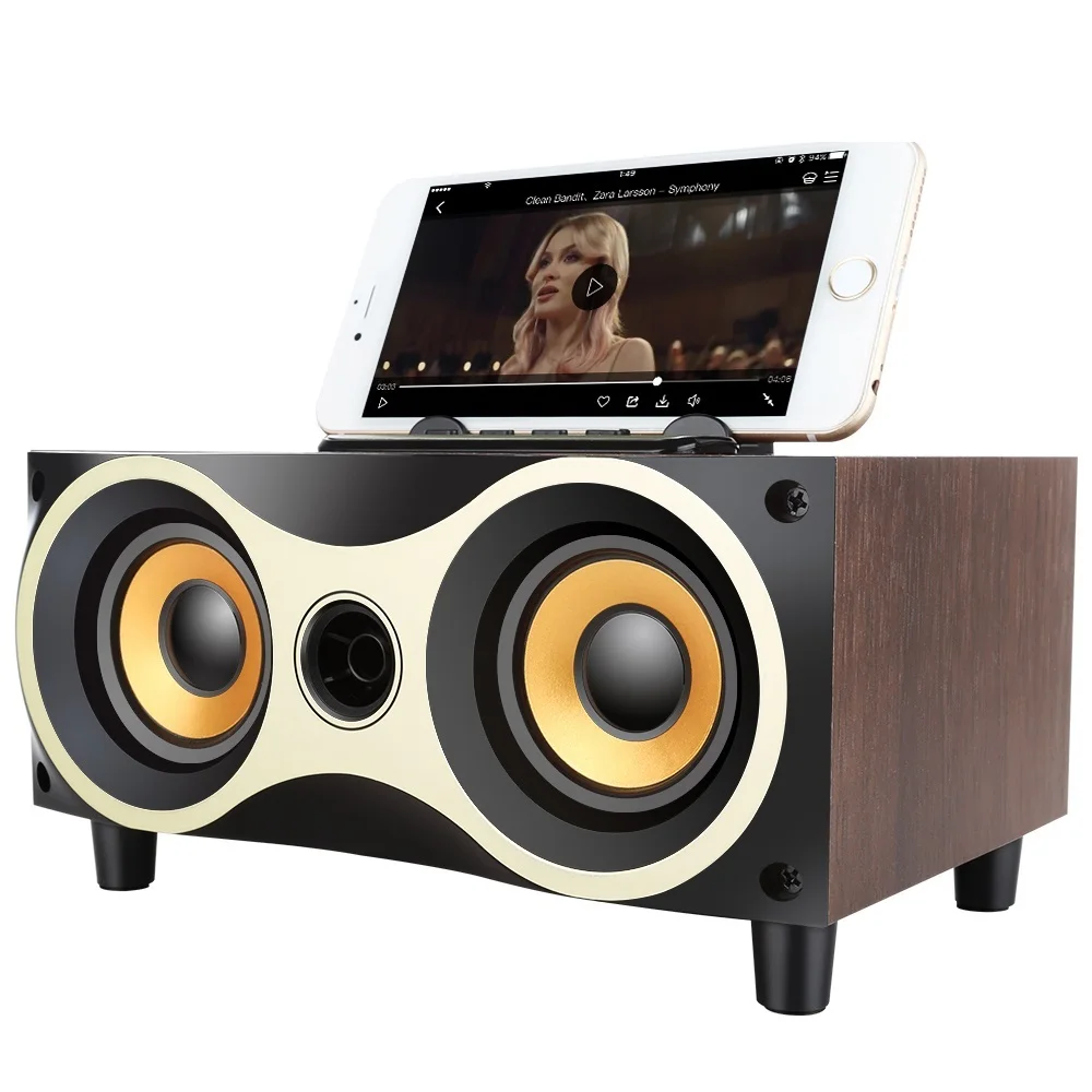 

New Wooden Wireless Bluetooth Speaker Subwoofer Stero Desktop Speakers Support FM Radio AUX U-disk MP3 caixa de som with MIC