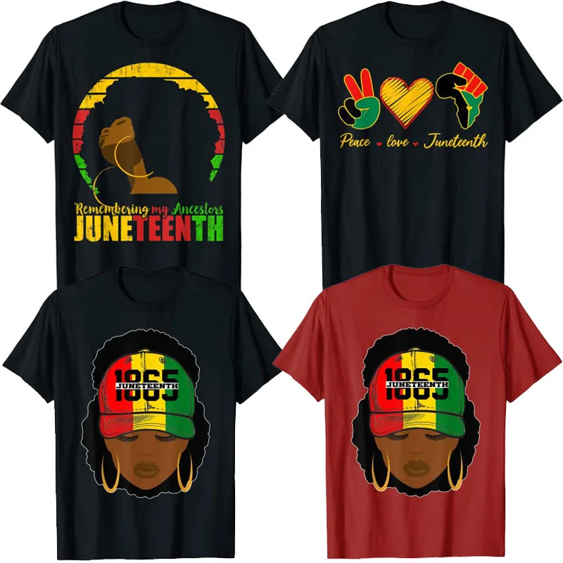 

Peace Love 1865 Juneteenth Pride Black Girl Black-Queen & King T-Shirt Remembering My Ancestors Freedom Day Graphic Tee Tops