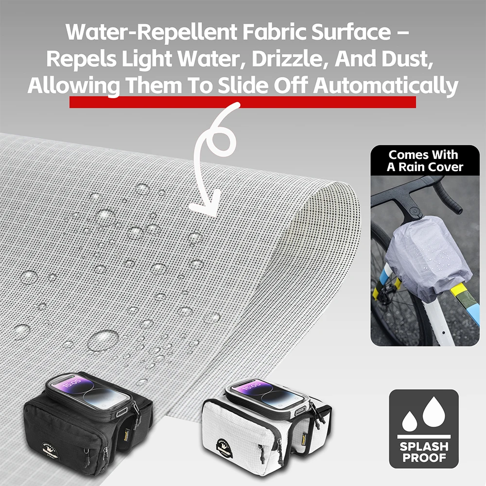 Rhinowalk Bike Frame Tube Bag With Touchable Phone Holder Pack Waterproof Bicycle Crossbar Saddlebag Single-Sided Magnetic Flap 5