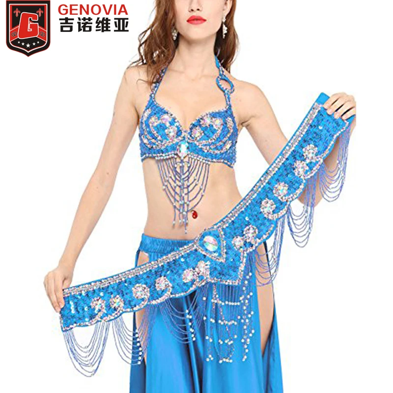 NEW C853 Belly Dance Costume Outfit Set Bra Top Belt Hip Scarf Bollywood 2 PCS 
