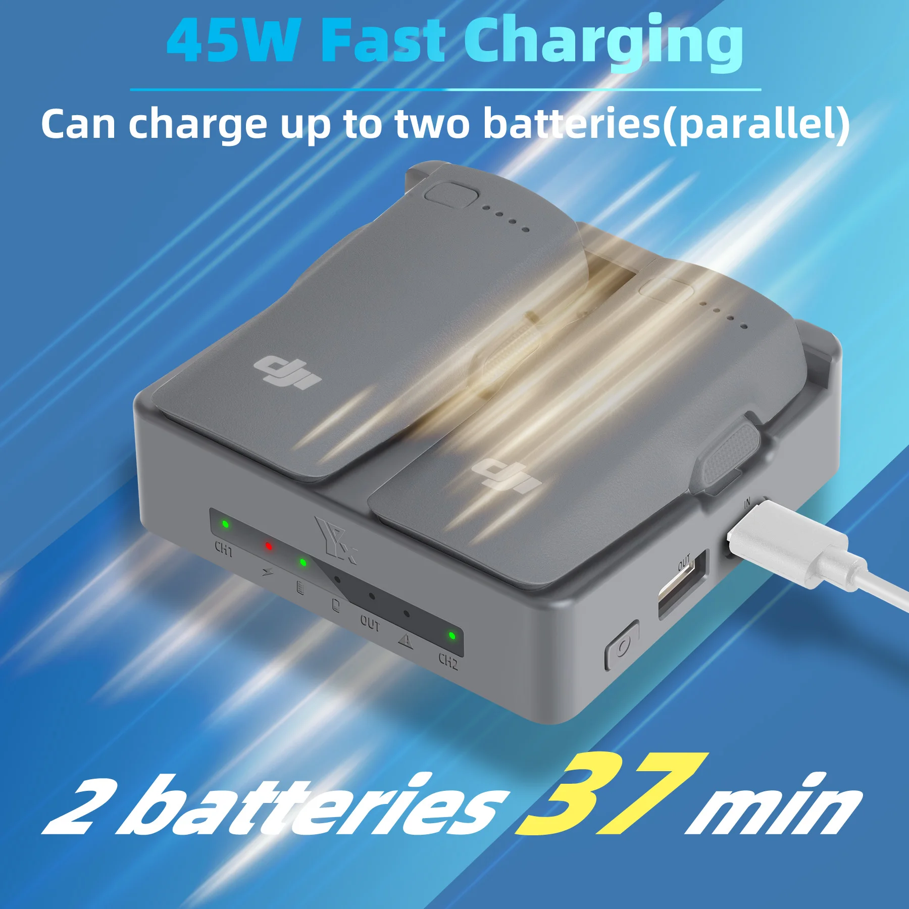 Chargeur batterie double DJI NEO 2, design compact et voyant LED