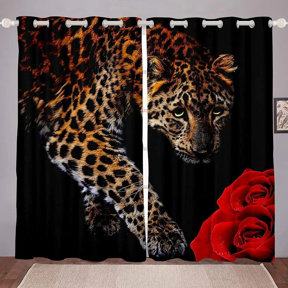 

Leopard Window Curtains Animal Curtain for Adult 3D Print Window Treatments Rose Flower Window Drapes cortinas de salon 2 piezas