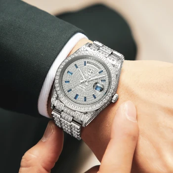 【START】Men's watch Swiss Automatic Mechanical Movement Diamond Watch Waterproof Date Week Function Golden watch 1