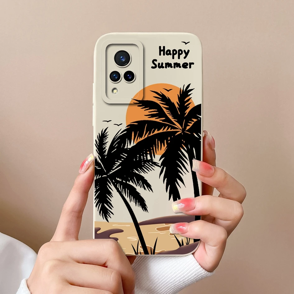 Beautiful Color Floral Pattern Liquid Silicone Phone Case with Lens Protection