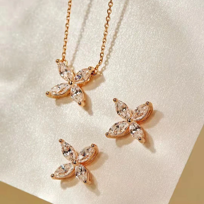 OEVAS 100% 925 Sterling Silver High Carbon Diamond Butterfly Pendant Necklace Earrings For Women Sparkling Fine Jewelry Set Gift