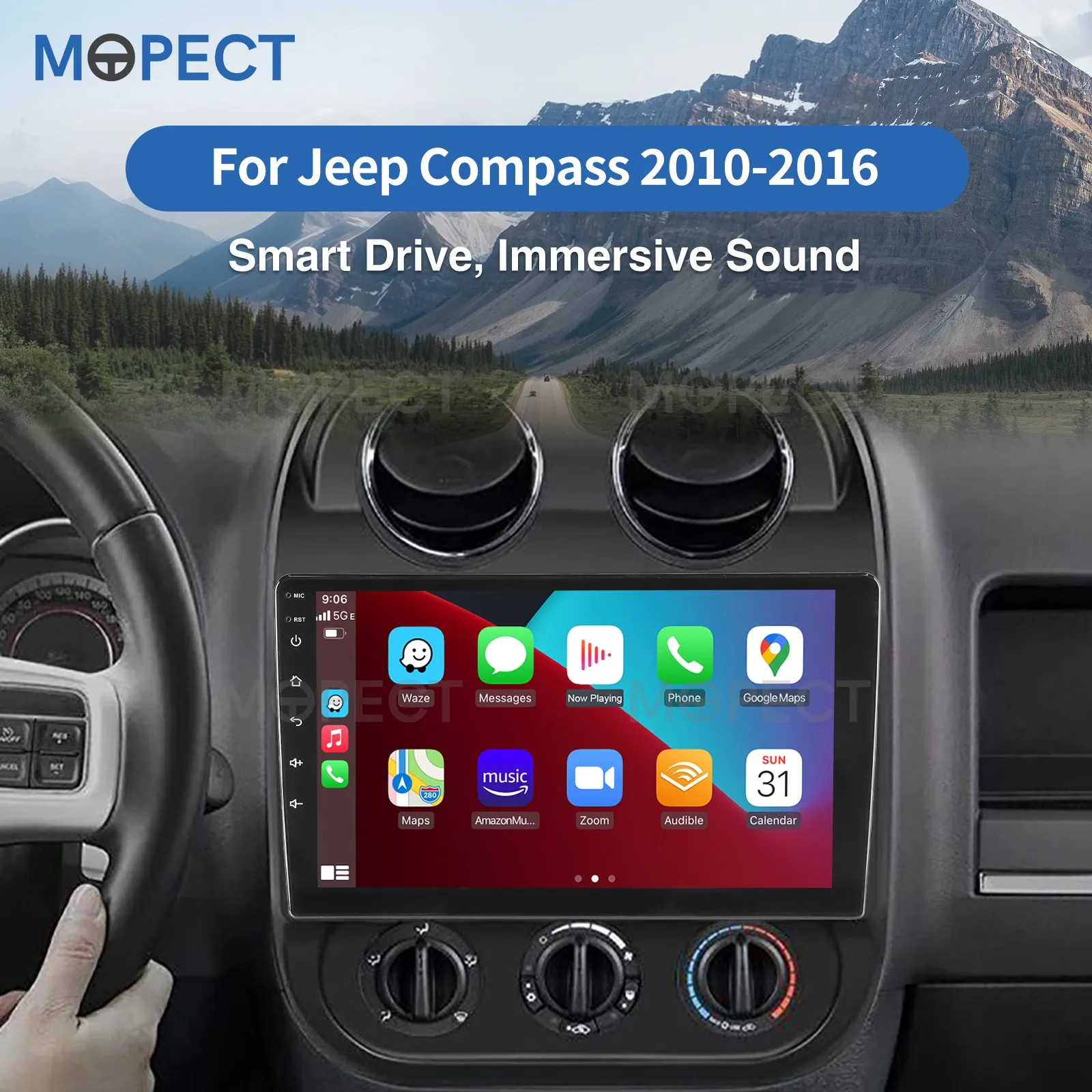 MOPECT Auto-Multimedia-Player für Jeep Compass Patriot 2010 2011 2012 2013 2014 2016 kabelloses Carplay Android Auto 4G WLAN 2DIN – Detail 2