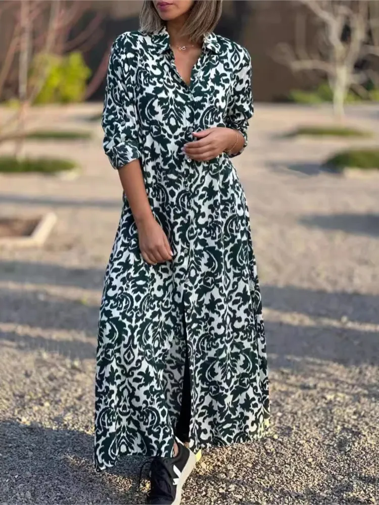 Sexy V Neck Long Sleeve Woman Dress Office Lady Spring Summer Casual Loose  Bohemian Print Dresses For Women 2024 Female Robe - AliExpress 200000345