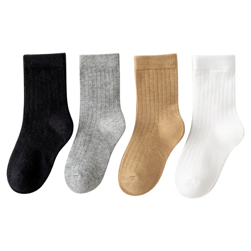 Children's Striped Mid-Calf Socks - Versatile School Style for Spring and Autumn (4 Pairs)