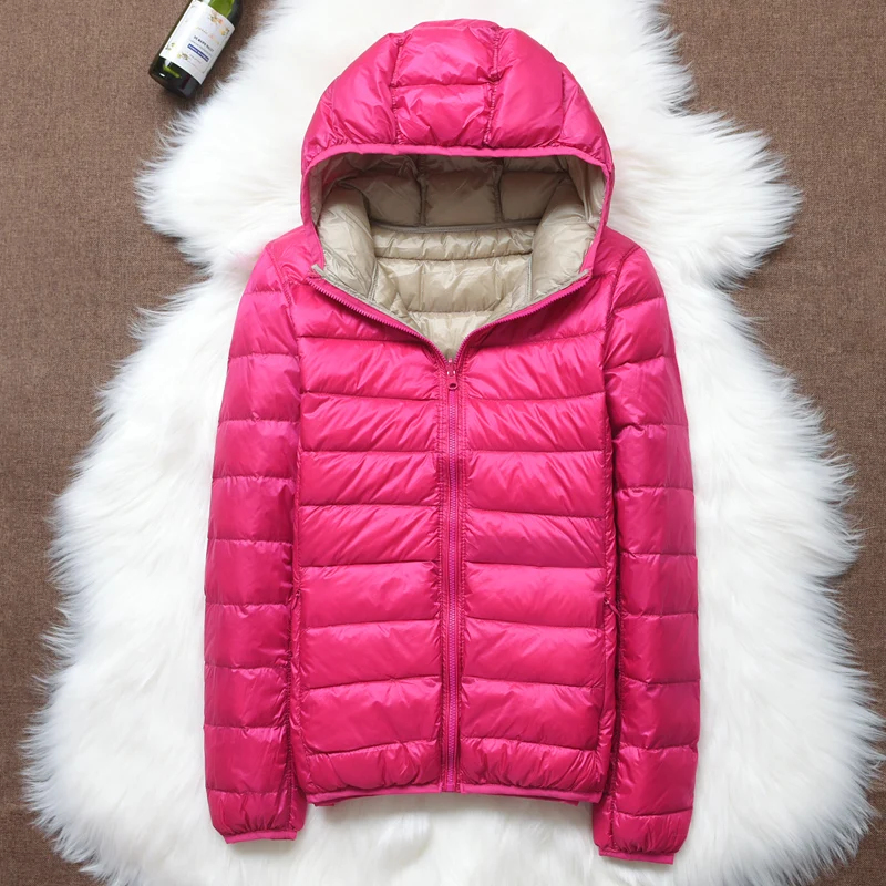 90%Ultra-light Thin Down Jacket Women Autumn Winter Double sided Short Warm White Duck Down Coat Parka Female Portable Outerwear