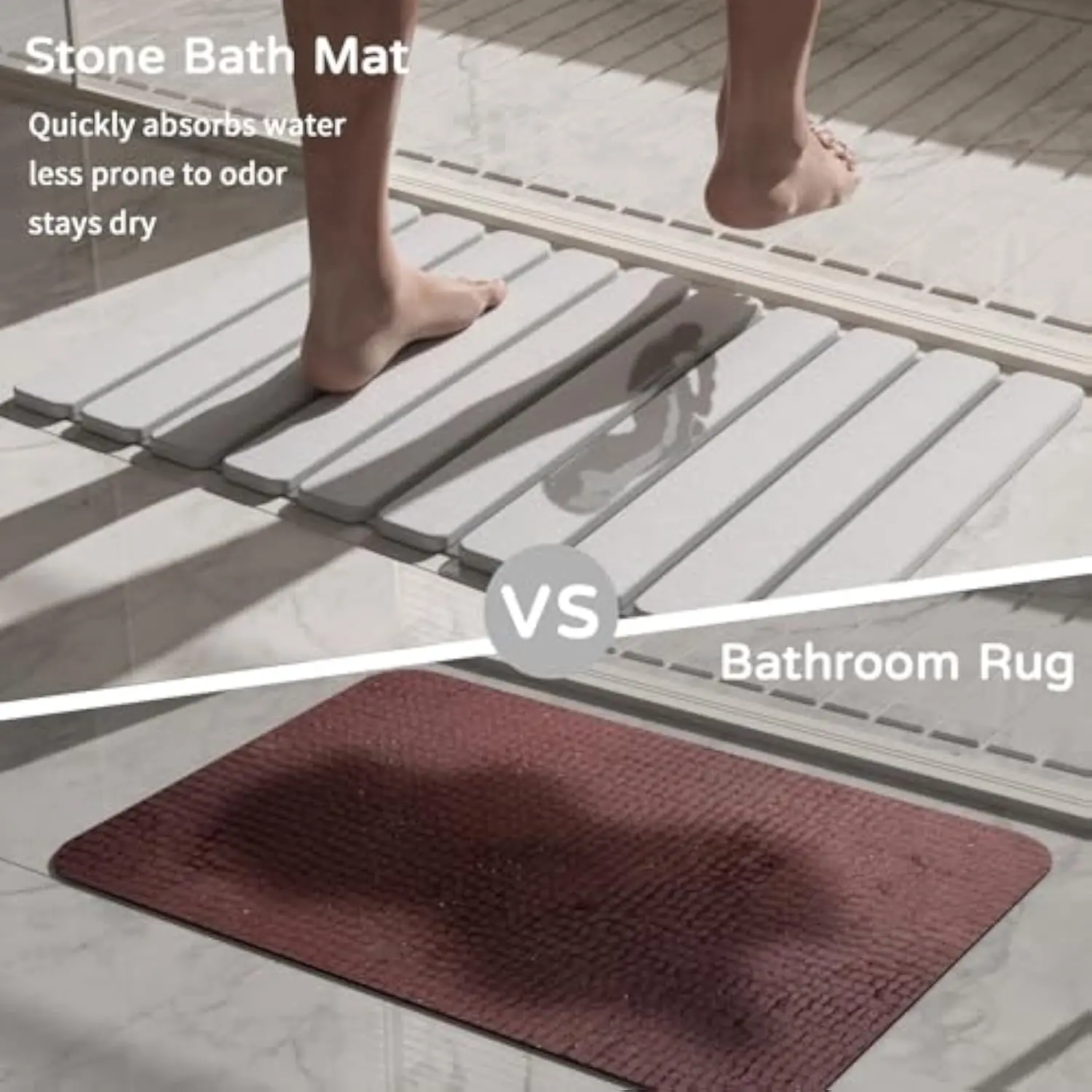 Inspired Living - Tapete De Baño Plegable De Piedra, Súper Absorbente 