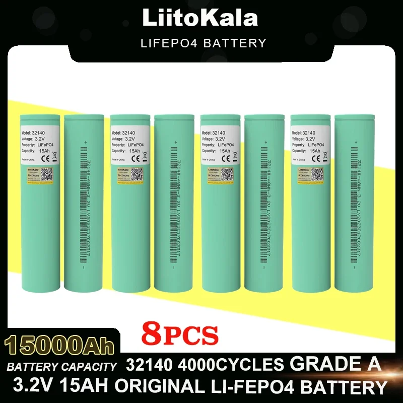 

8 шт. LiitoKala 3,2 В 32140 15 Ач LiFePO4 аккумулятор diy 4s 8s 12 В 24 в 36 В инвертор для электромобиля туристические Аккумуляторы для кемпинга класс A