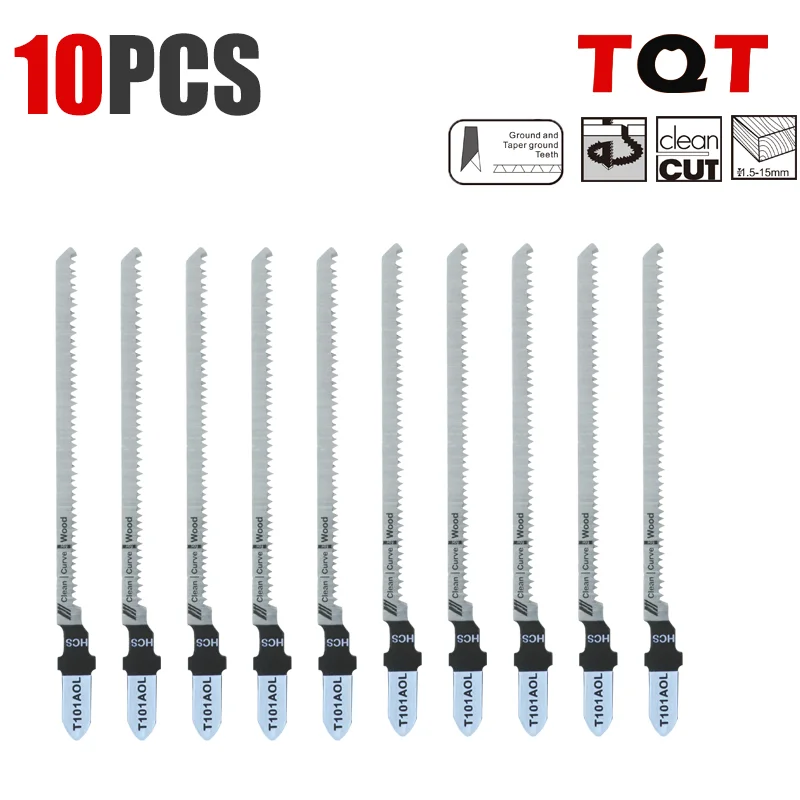 Tqt Stichsägeblätter T101Aol 10 Stück, Stichsägeblätter-Set 20 Tpi, T-Schaft, zum präzisen Schneiden und sauberen Holzkanten