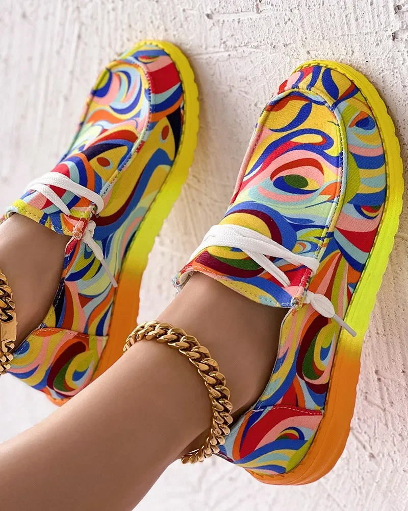 Loafers Vrouwen Etnische Regenboog Canvas Schoenen Herfst Nieuwe