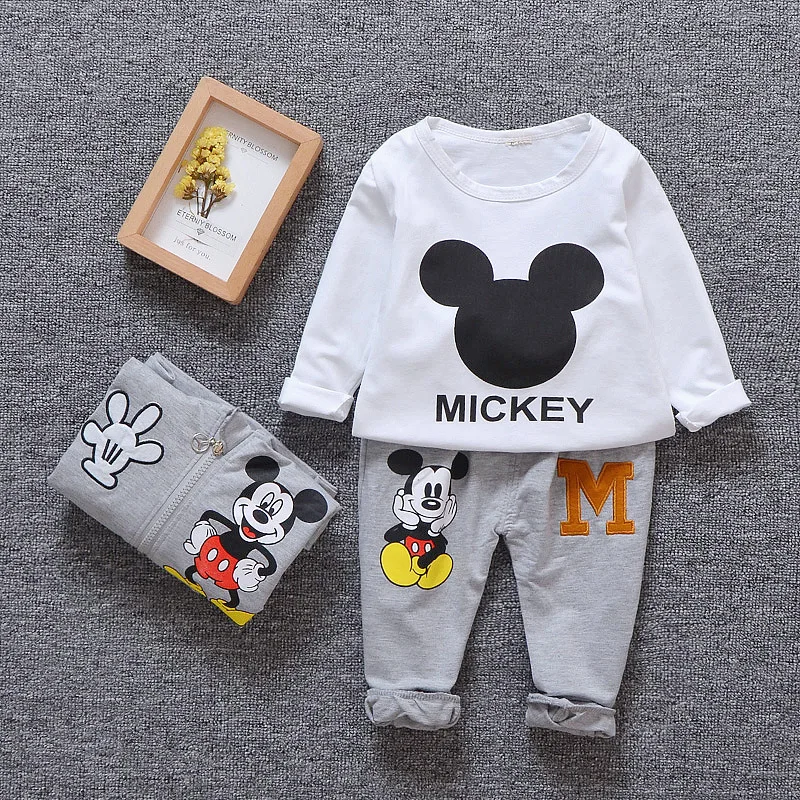 Boys Clothes Cartoon Mickey Minnie Printed Embroidery Autumn Long Sleeve Shirt&hooded Coat&oants 3pcs Child Toddler Girl Clothes