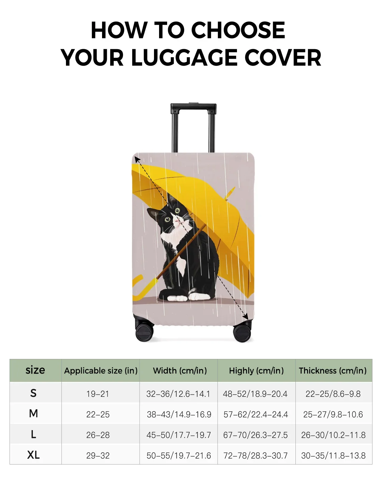 Yellow Umbrella Cat Travel Luggage Cover Elastic Baggage Cover For 18-32 Inch Suitcase Case Dust Travel Accessories