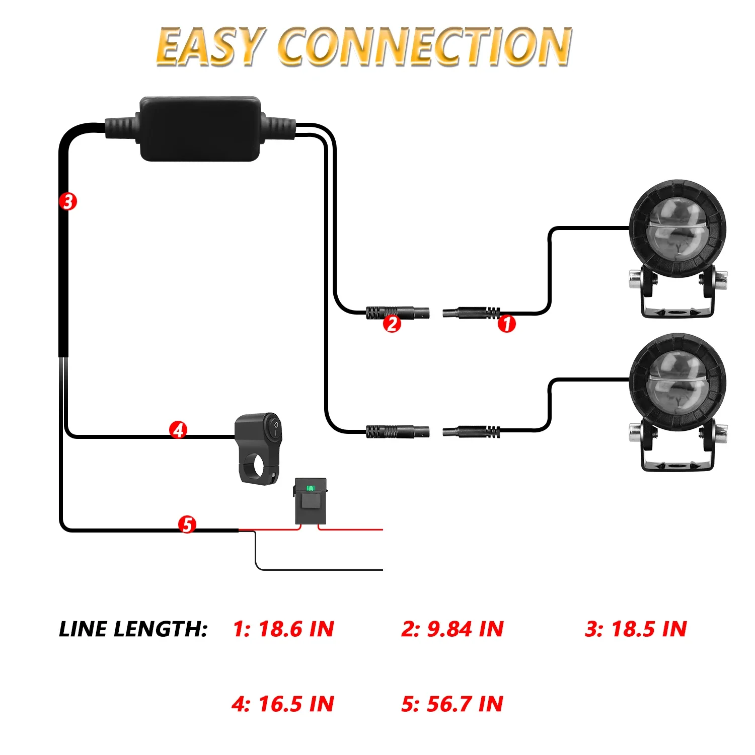 Lighthouse Motorcycle Headlights Fog Lamps Wiring Harness Set 3000k/4500k/6000k
