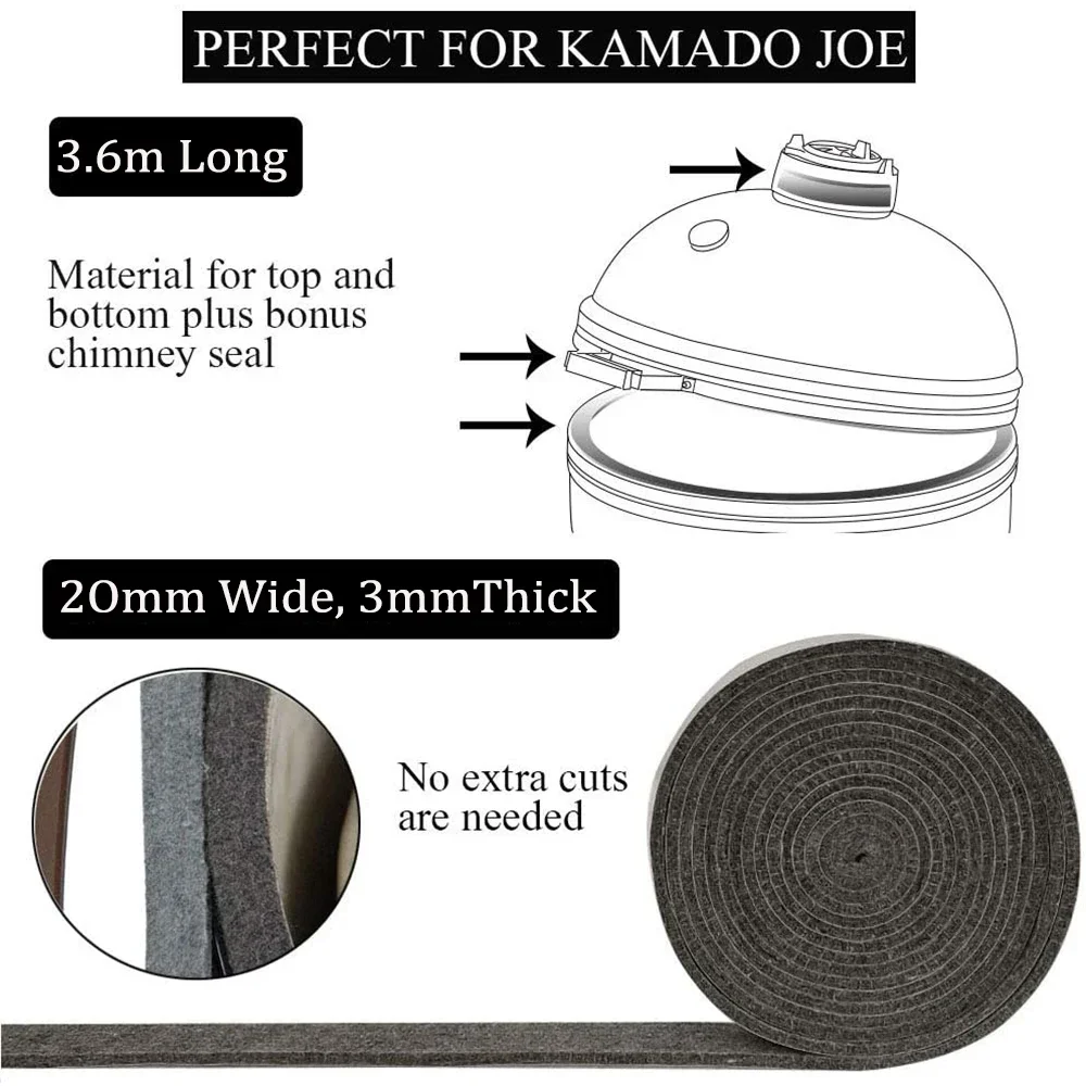 Smoker Accessories Smoker Accessory Grill Gasket Replacement Fit Heat-resisting for Kamado BBQ Smoker Gasket Accessories Flameproof Sealing Tape