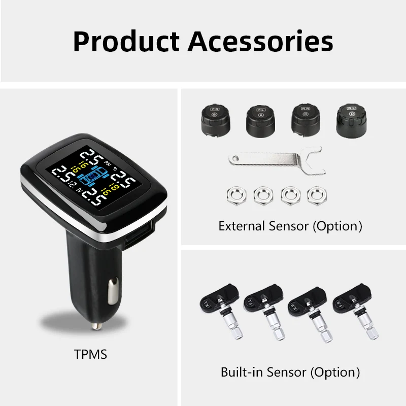 Car TPMS Tire Pressure Monitoring System Sensors Cigarette Lighter with USB Port Tpms Control System Auto Security Alarm