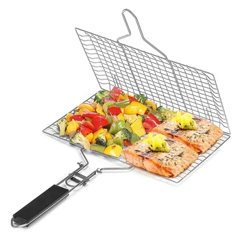 Large Portable Folding Fish Grill Baskets for Outdoor Grill Vegetables Stainless Steel BBQ Grilling Basket With Handle YYA01 1