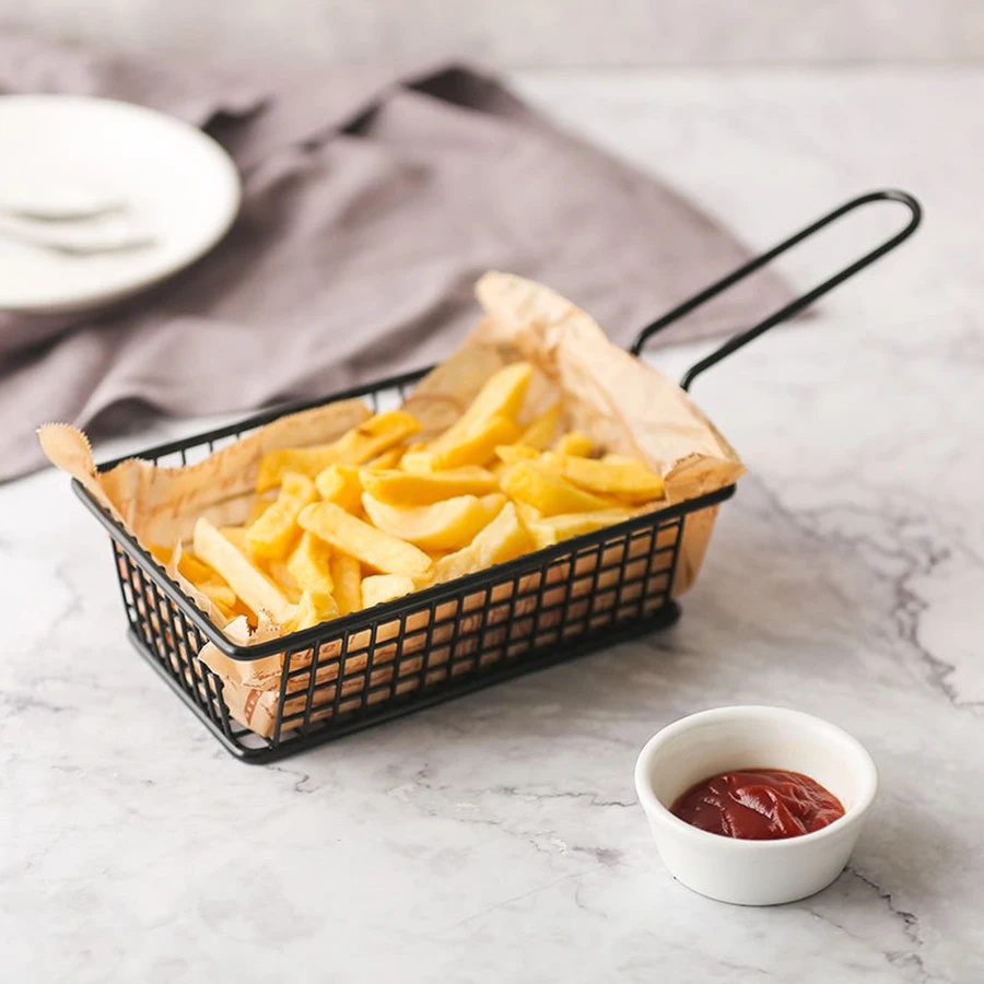 1PC Creative rectangular French fries basket Snack basket Fried food container with handle Western restaurant snack basket Kitchen