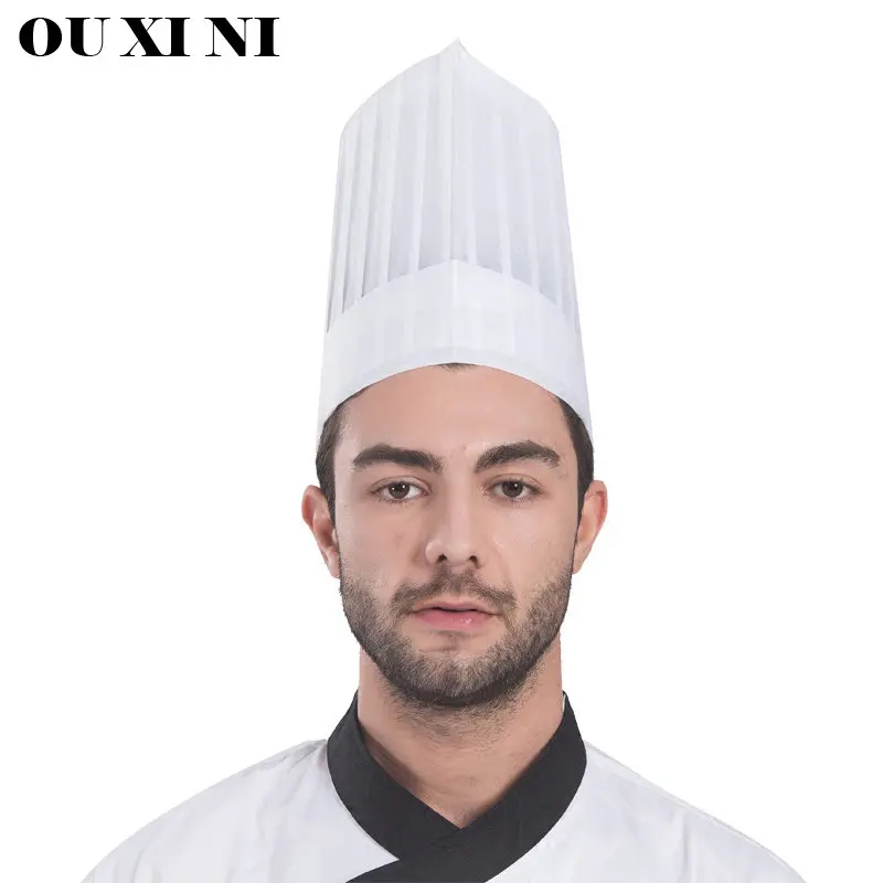 Disposable Kitchen Hats for Men Restaurant High Quality Non-Woven Cooking Hat Catering Chef Work Boat Cap Bakery Pastry Cook Hat 300pcs disposable non woven cap thick non woven dust proof strip hat cap hood beauty salon cap protection mushroom cap