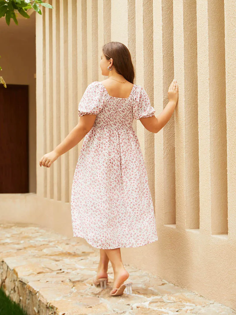 Side Slit Blue Pink Floral Women Long Dresses Plus Size Women